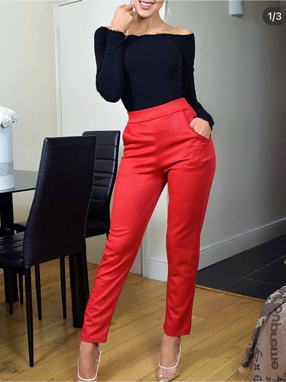 High-Rise Red Slim Trousers - Women's Slim Fit Pants